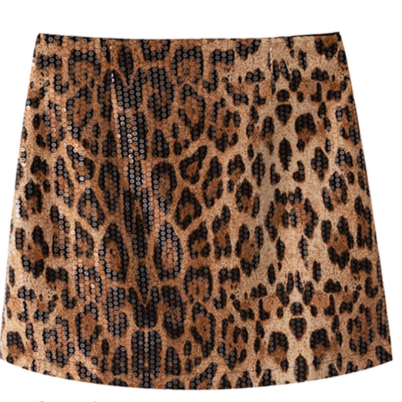 Leopard Print Skirt A- Line Skirt Heavy Industry Glitter