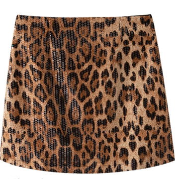 Leopard Print Skirt A- Line Skirt Heavy Industry Glitter