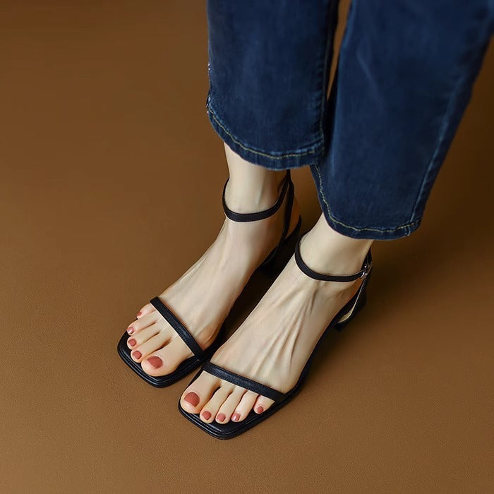 Women's Summer Square Toe Open Toe Mid Heel Sandals