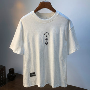 Cotton White T-shirt Men's Summer Thin Loose Plus Size Short-sleeve Embroidered